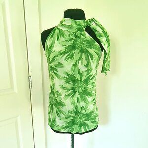 Print Sleeveless Tie-Neck Blouse